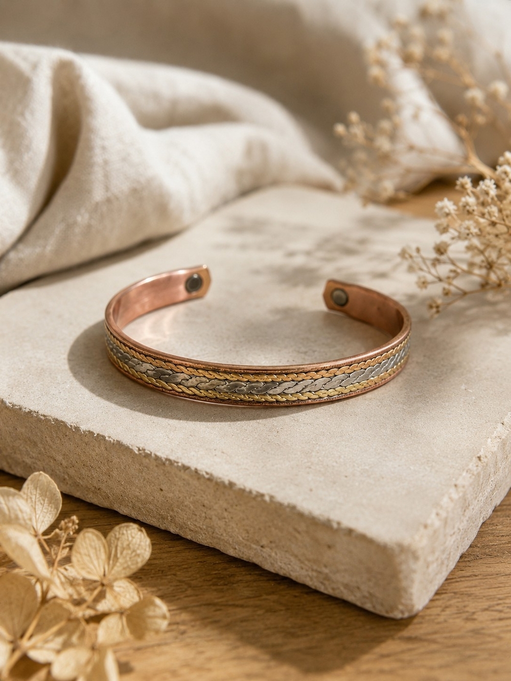 Vintage Copper & Mixed Metal Textured Cuff Bracelet